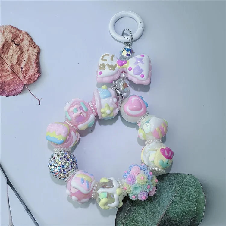 Acrylic Beaded Phone Lanyard Short 11cm Detachable Phone Bracelet Strap with Tether Tab