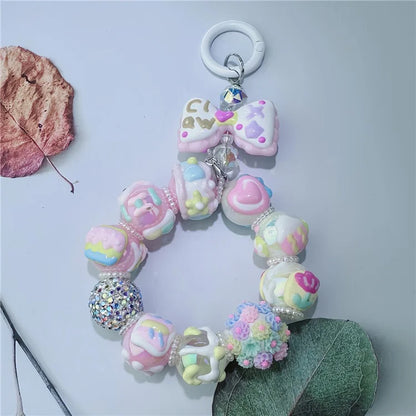 Acrylic Beaded Phone Lanyard Short 11cm Detachable Phone Bracelet Strap with Tether Tab