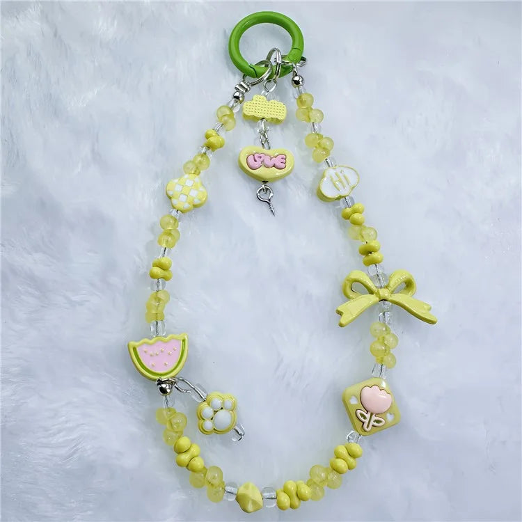 Acrylic Beaded Phone Lanyard Wrist Strap 30cm Detachable Phone Bracelet with Tether Tab