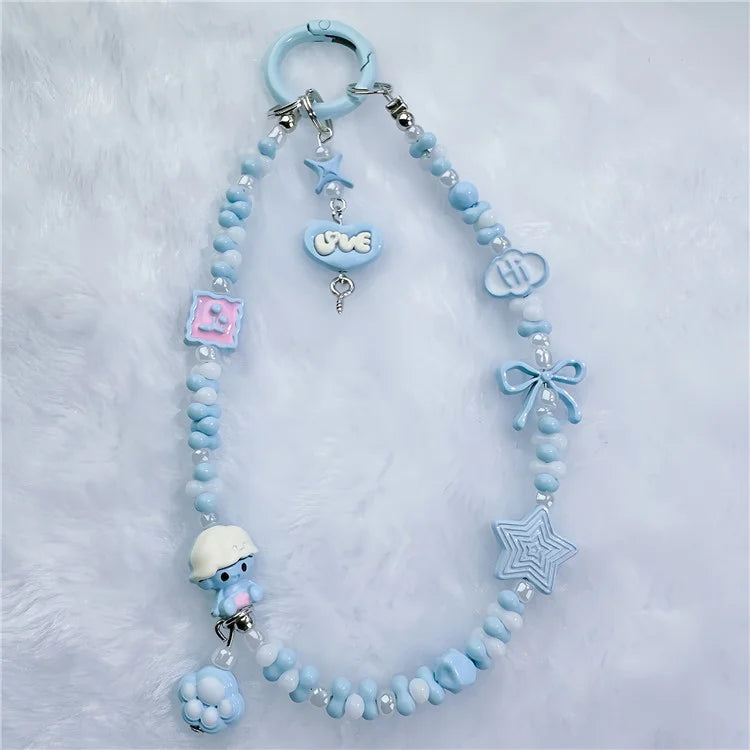 Acrylic Beaded Phone Lanyard Wrist Strap 30cm Detachable Phone Bracelet with Tether Tab