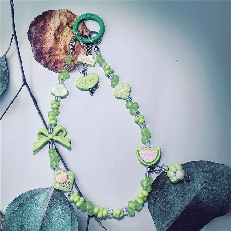 Acrylic Beaded Phone Lanyard Wrist Strap 30cm Detachable Phone Bracelet with Tether Tab