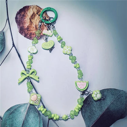 Acrylic Beaded Phone Lanyard Wrist Strap 30cm Detachable Phone Bracelet with Tether Tab