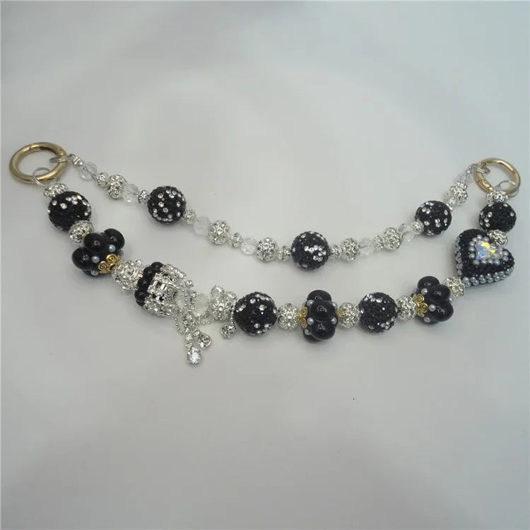 Beaded Phone Lanyard Dual Chain Wrist Strap 25cm Sparkling Hands-Free Wristlet Bracelet with Tether Tab