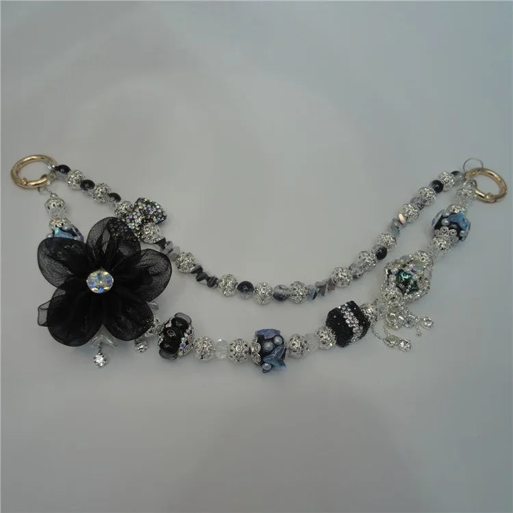 Beaded Phone Lanyard Dual Chain Wrist Strap 25cm Sparkling Hands-Free Wristlet Bracelet with Tether Tab