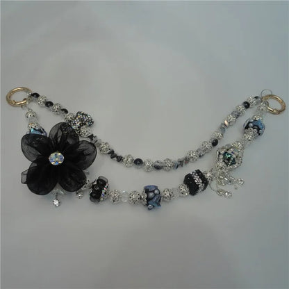 Beaded Phone Lanyard Dual Chain Wrist Strap 25cm Sparkling Hands-Free Wristlet Bracelet with Tether Tab