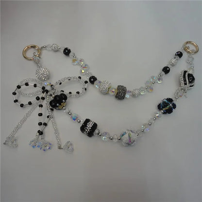 Beaded Phone Lanyard Dual Chain Wrist Strap 25cm Sparkling Hands-Free Wristlet Bracelet with Tether Tab