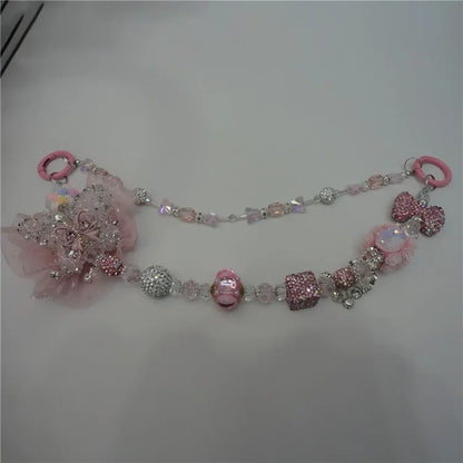 Beaded Phone Lanyard Dual Chain Wrist Strap 25cm Sparkling Hands-Free Wristlet Bracelet with Tether Tab
