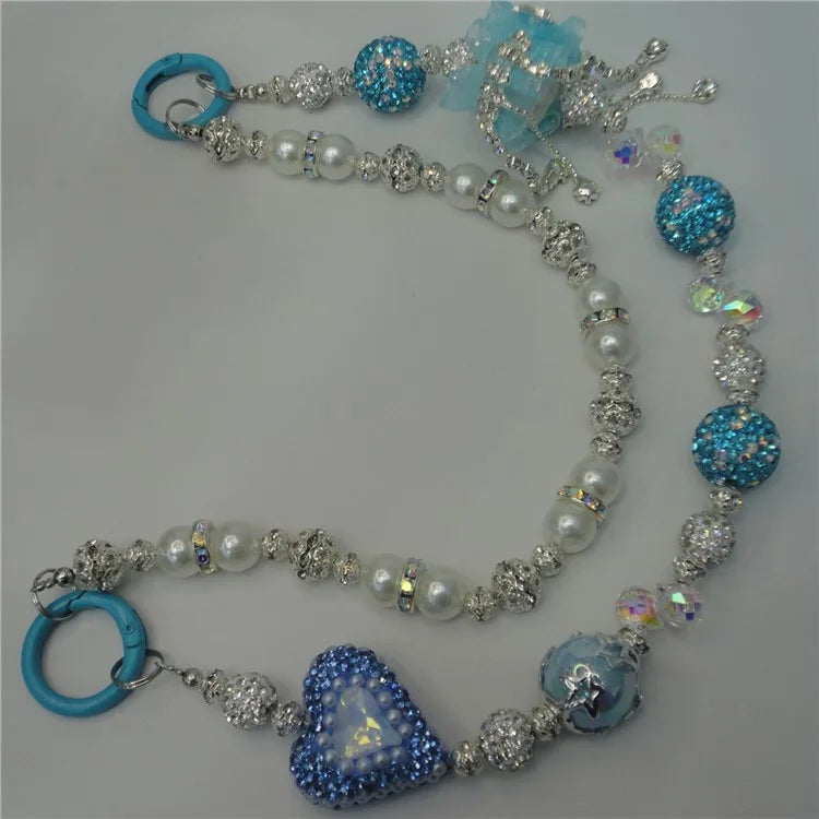 Beaded Phone Lanyard Dual Chain Wrist Strap 25cm Sparkling Hands-Free Wristlet Bracelet with Tether Tab