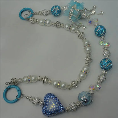 Beaded Phone Lanyard Dual Chain Wrist Strap 25cm Sparkling Hands-Free Wristlet Bracelet with Tether Tab