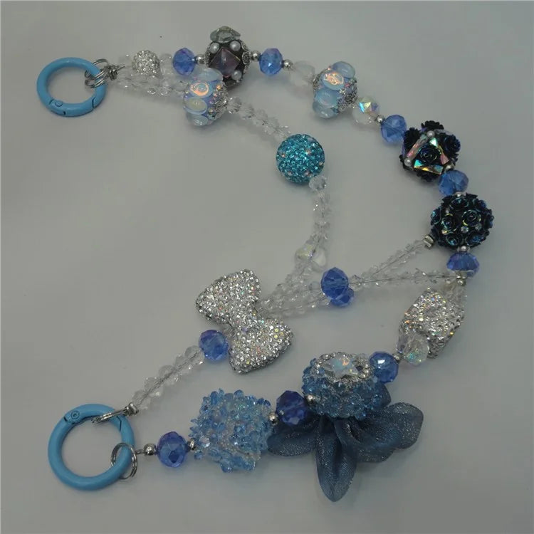 Beaded Phone Lanyard Dual Chain Wrist Strap 25cm Sparkling Hands-Free Wristlet Bracelet with Tether Tab