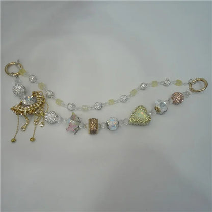 Beaded Phone Lanyard Dual Chain Wrist Strap 25cm Sparkling Hands-Free Wristlet Bracelet with Tether Tab