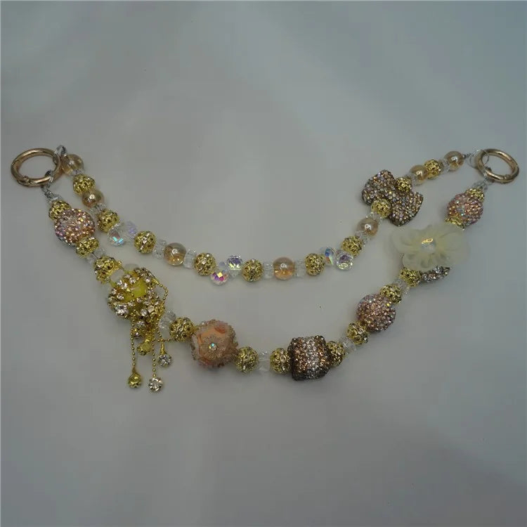 Beaded Phone Lanyard Dual Chain Wrist Strap 25cm Sparkling Hands-Free Wristlet Bracelet with Tether Tab