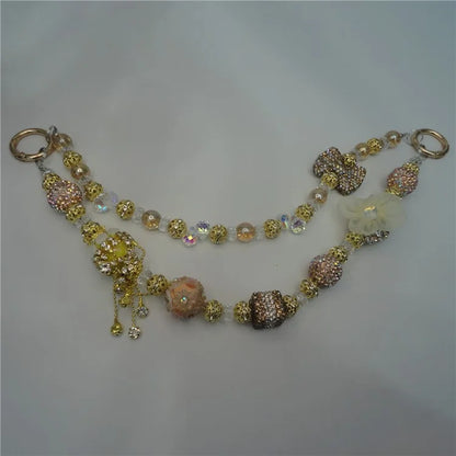 Beaded Phone Lanyard Dual Chain Wrist Strap 25cm Sparkling Hands-Free Wristlet Bracelet with Tether Tab