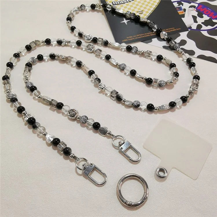 Retro Flower Beaded Cell Phone Chain Crossbody Strap 120cm Neck Strap with Tether Tab