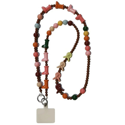 Phone Lanyard Crossbody Shoulder Neck Strap Boot-Shaped Bead Chain with Tether Tab, Folded Length: 63.5cm
