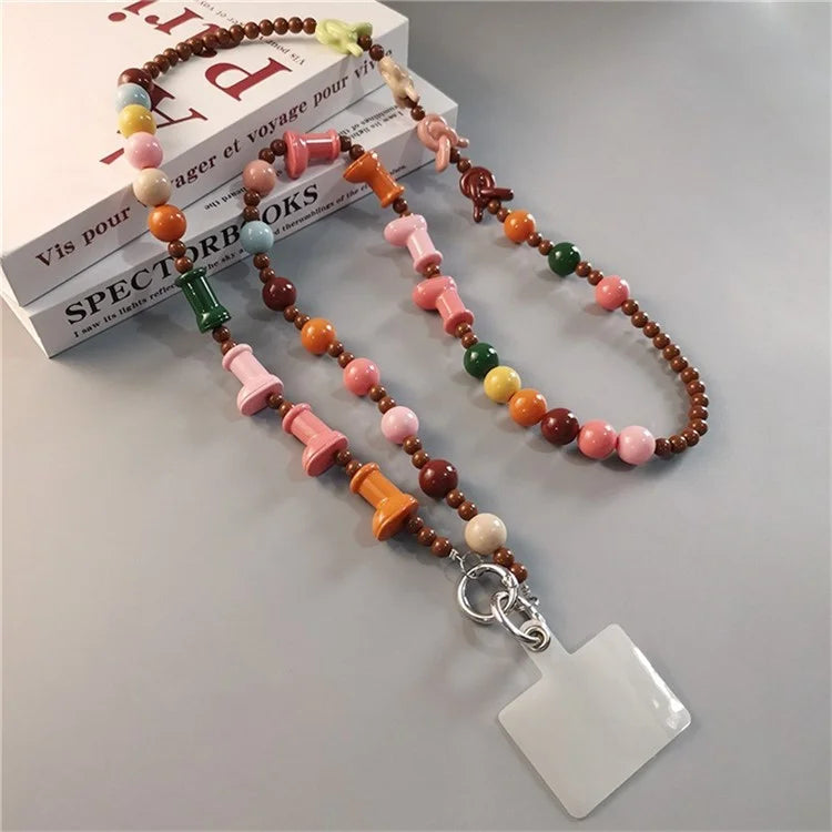 Phone Lanyard Crossbody Shoulder Neck Strap Boot-Shaped Bead Chain with Tether Tab, Folded Length: 63.5cm