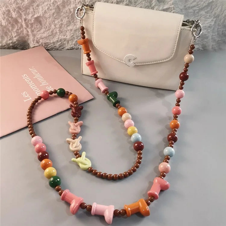 Phone Lanyard Crossbody Shoulder Neck Strap Boot-Shaped Bead Chain with Tether Tab, Folded Length: 63.5cm