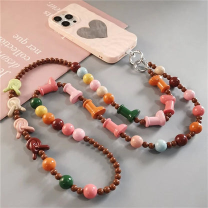 Phone Lanyard Crossbody Shoulder Neck Strap Boot-Shaped Bead Chain with Tether Tab, Folded Length: 63.5cm