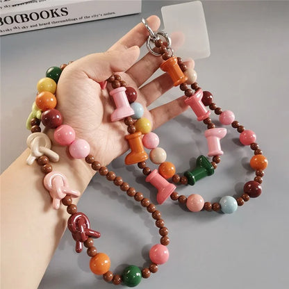 Phone Lanyard Crossbody Shoulder Neck Strap Boot-Shaped Bead Chain with Tether Tab, Folded Length: 63.5cm