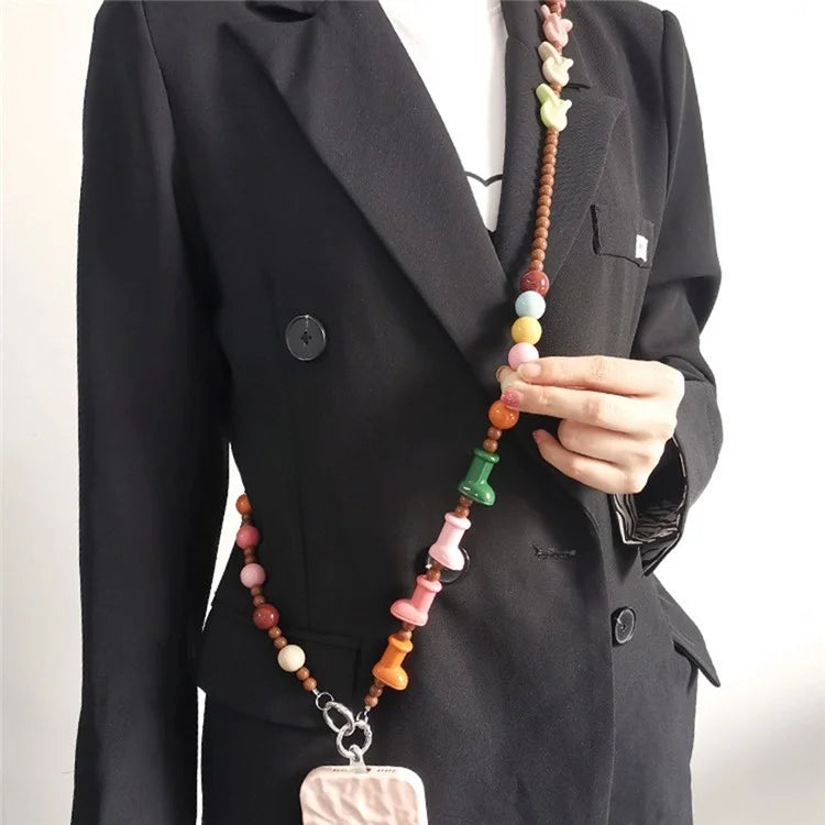 Phone Lanyard Crossbody Shoulder Neck Strap Boot-Shaped Bead Chain with Tether Tab, Folded Length: 63.5cm