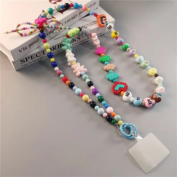 Phone Lanyard Crossbody Shoulder Neck Strap Boot-Shaped Bead Chain with Tether Tab, Folded Length: 63.5cm