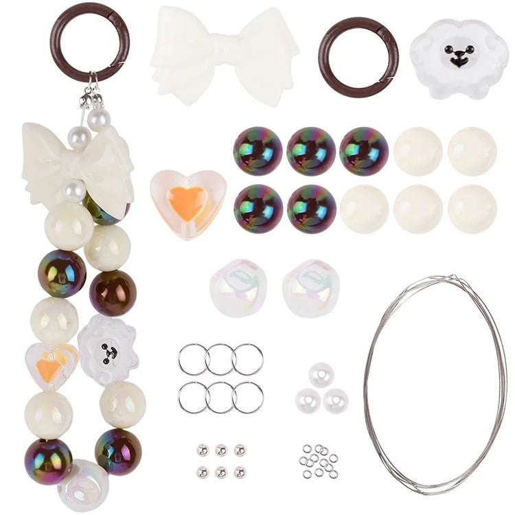 T0814 Phone Chain Making Kit Acrylic Beaded DIY Wrist Strap Set, Total Length: 25cm