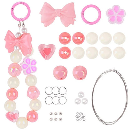 T0814 Phone Chain Making Kit Acrylic Beaded DIY Wrist Strap Set, Total Length: 25cm