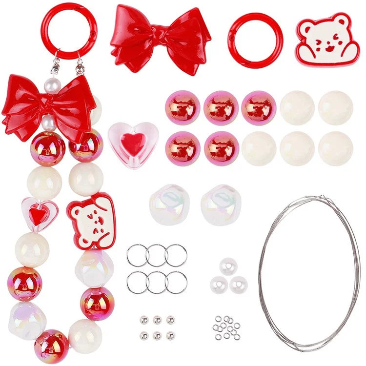 T0814 Phone Chain Making Kit Acrylic Beaded DIY Wrist Strap Set, Total Length: 25cm