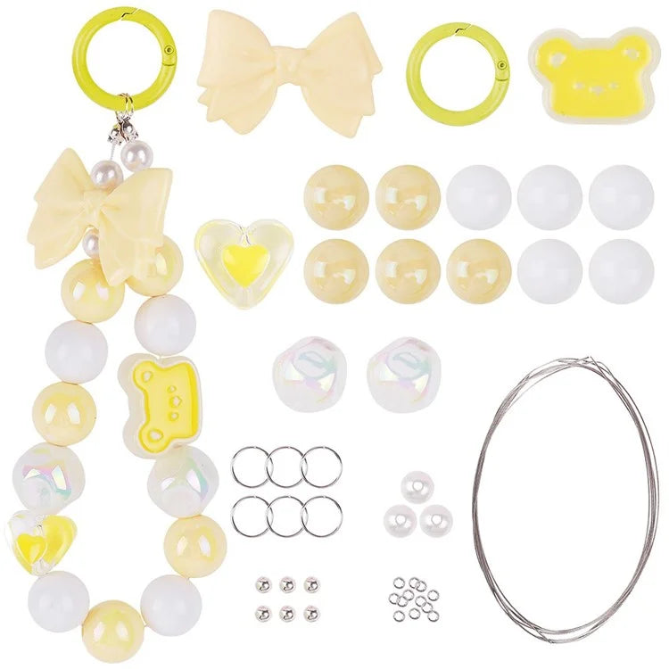 T0814 Phone Chain Making Kit Acrylic Beaded DIY Wrist Strap Set, Total Length: 25cm