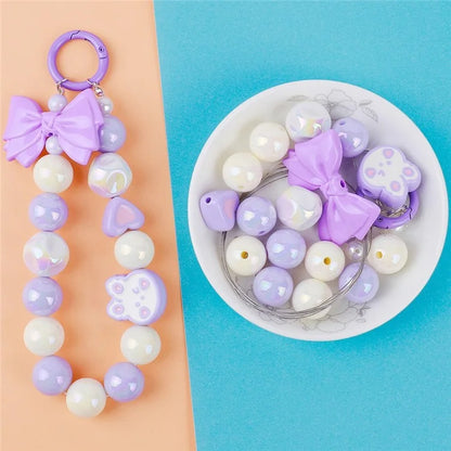 T0814 Phone Chain Making Kit Acrylic Beaded DIY Wrist Strap Set, Total Length: 25cm