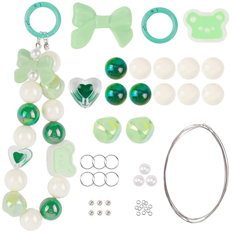 T0814 Phone Chain Making Kit Acrylic Beaded DIY Wrist Strap Set, Total Length: 25cm