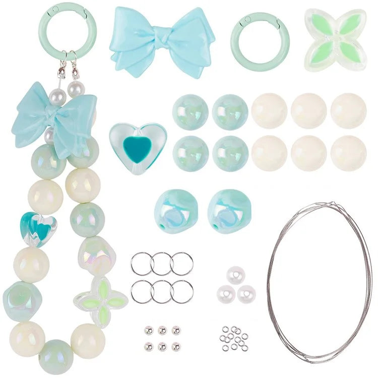 T0814 Phone Chain Making Kit Acrylic Beaded DIY Wrist Strap Set, Total Length: 25cm