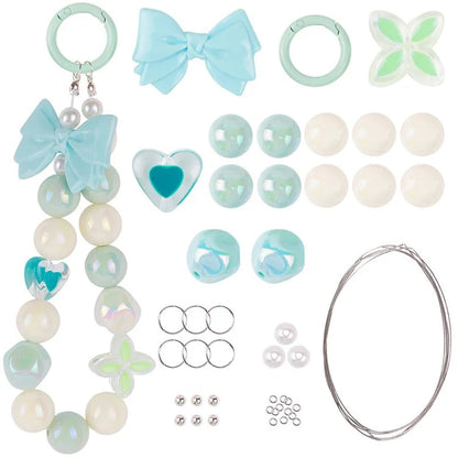 T0814 Phone Chain Making Kit Acrylic Beaded DIY Wrist Strap Set, Total Length: 25cm