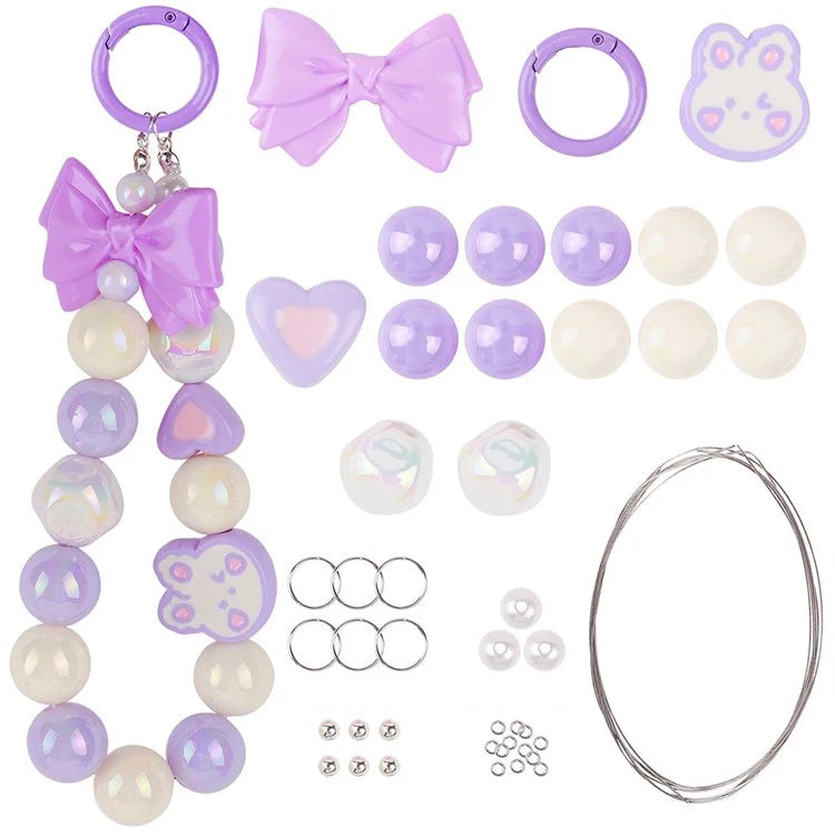 T0814 Phone Chain Making Kit Acrylic Beaded DIY Wrist Strap Set, Total Length: 25cm