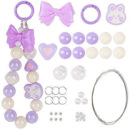 T0814 Phone Chain Making Kit Acrylic Beaded DIY Wrist Strap Set, Total Length: 25cm