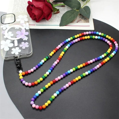 Phone Crossbody Strap Acrylic Beaded Cell Phone Lanyard with Tether Tab, Total Length: 122cm