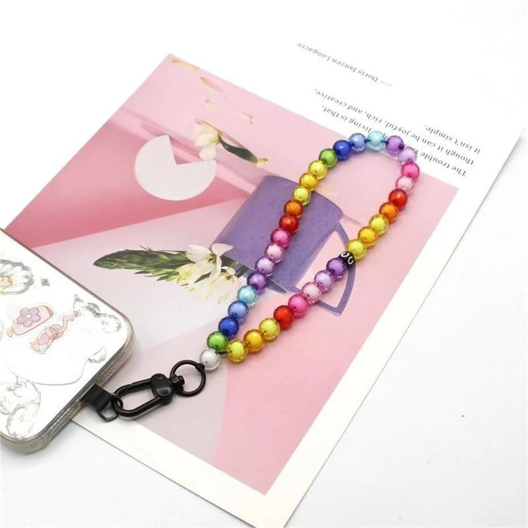 Phone Charms Strap Acrylic Beaded Wrist Strap for Phone Case with Tether Tab, Total Length: 30cm