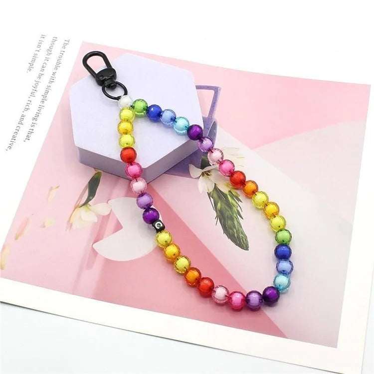 Phone Charms Strap Acrylic Beaded Wrist Strap for Phone Case with Tether Tab, Total Length: 30cm