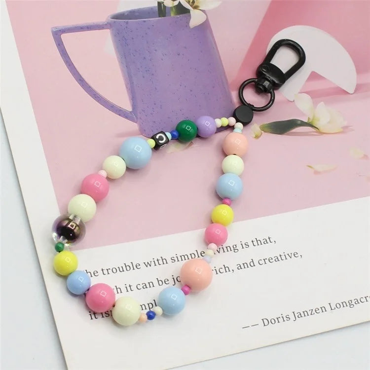 Phone Charms Strap Acrylic Beaded Wrist Strap for Phone Case with Tether Tab, Total Length: 30cm