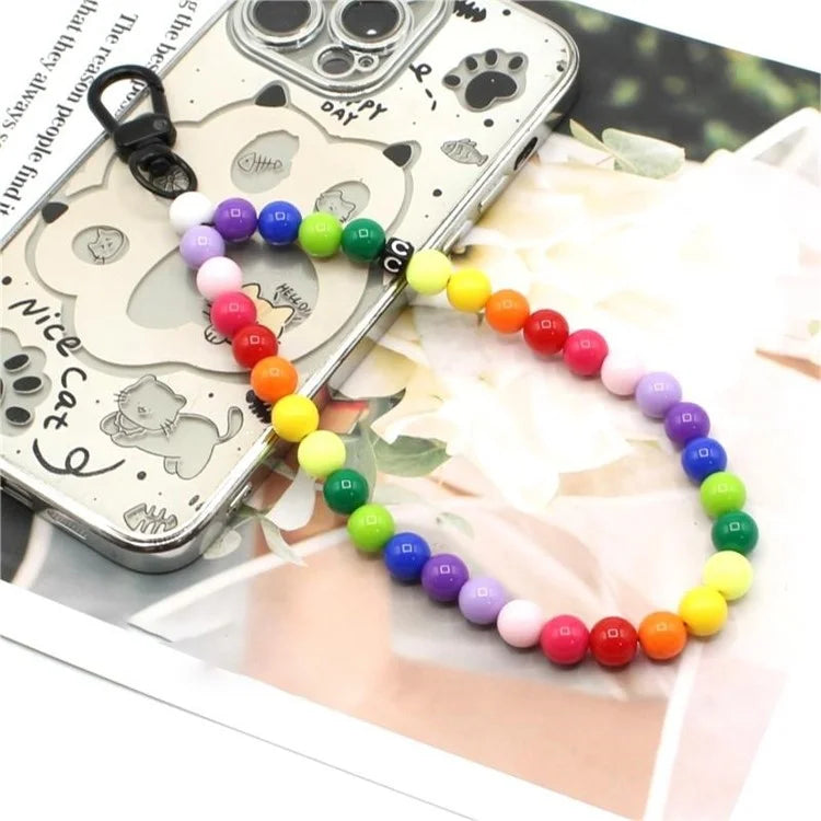 Phone Charms Strap Acrylic Beaded Wrist Strap for Phone Case with Tether Tab, Total Length: 30cm