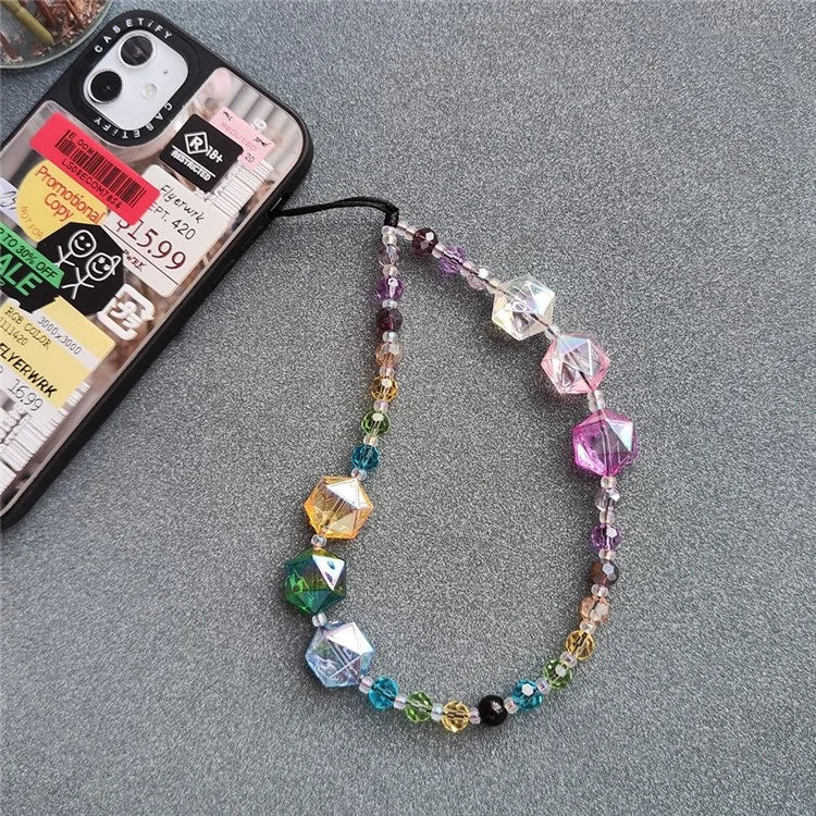 Crystal Phone Wrist Strap 30cm+5cm Detachable Anti Theft Phone Strap Chain Keychain Beaded Lanyard