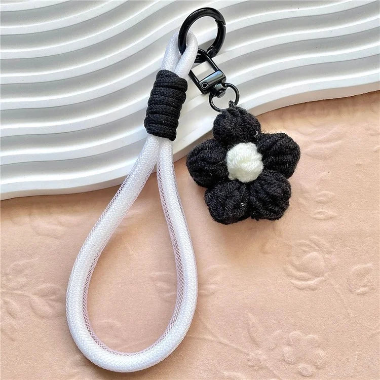 Phone Charms 15cm Hand Woven Flower Keychain Wristlet Strap Polyester Anti-Loss String