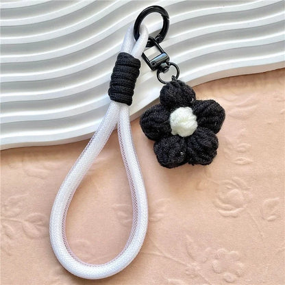 Phone Charms 15cm Hand Woven Flower Keychain Wristlet Strap Polyester Anti-Loss String