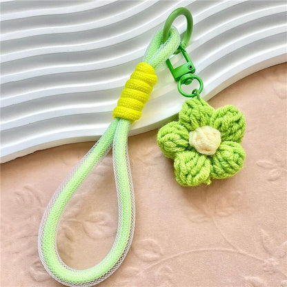 Phone Charms 15cm Hand Woven Flower Keychain Wristlet Strap Polyester Anti-Loss String