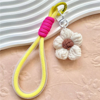 Phone Charms 15cm Hand Woven Flower Keychain Wristlet Strap Polyester Anti-Loss String