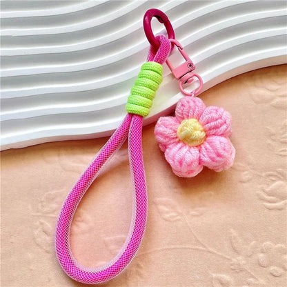 Phone Charms 15cm Hand Woven Flower Keychain Wristlet Strap Polyester Anti-Loss String
