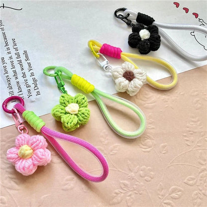 Phone Charms 15cm Hand Woven Flower Keychain Wristlet Strap Polyester Anti-Loss String