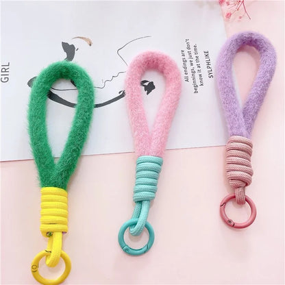 Hand Wrist Strap Lanyard Cell Phone Lanyard 16cm Plush Winter Warm Wristlet