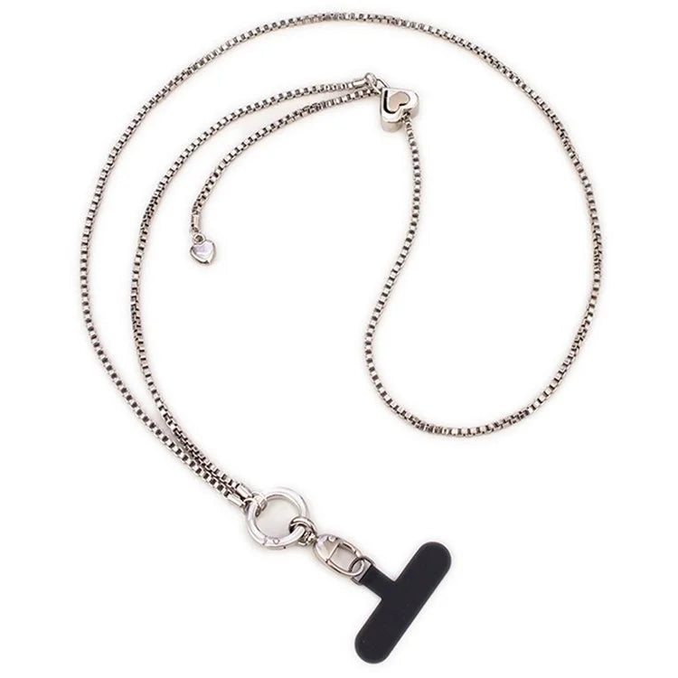 Metal Phone Chain Crossbody Neck Lanyard Love Heart Adjustable with Tether Tab, Total Length: 135cm