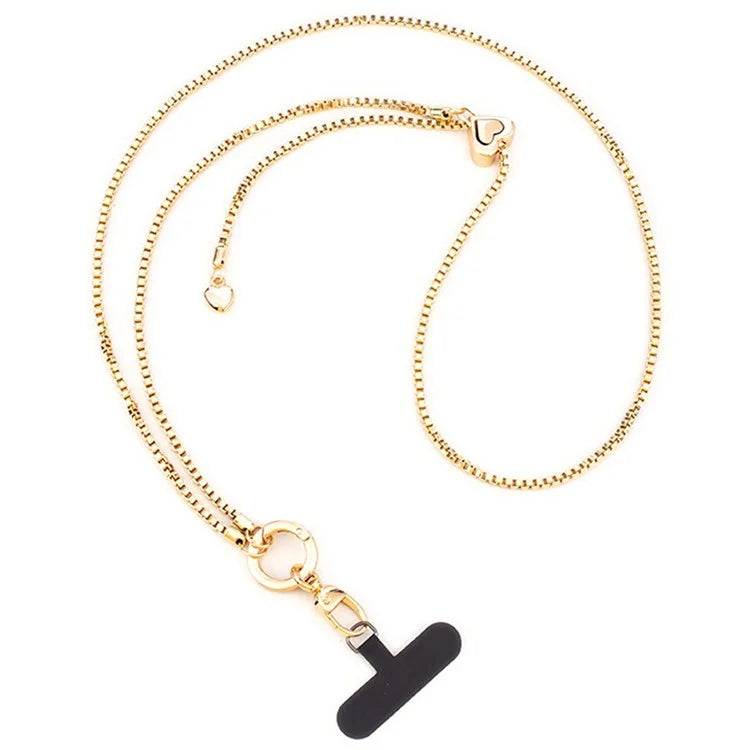 Metal Phone Chain Crossbody Neck Lanyard Love Heart Adjustable with Tether Tab, Total Length: 135cm